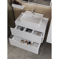 Тумба с раковиной Orange Line Li-80TuwMDF+B04-500W, 80 см, подвесная, цвет белый матовый Soft Touch