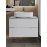 Тумба с раковиной Orange Line Li-80TuwMDF+B04-600W, 80 см, подвесная, цвет белый матовый Soft Touch