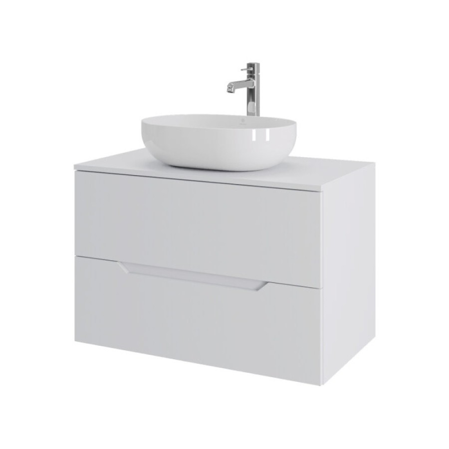 Тумба с раковиной Orange Line Li-80TuwMDF+B05-480W, 80 см, подвесная, цвет белый матовый Soft Touch