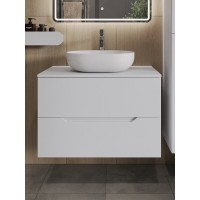 Тумба с раковиной Orange Line Li-80TuwMDF+B05-480W, 80 см, подвесная, цвет белый матовый Soft Touch
