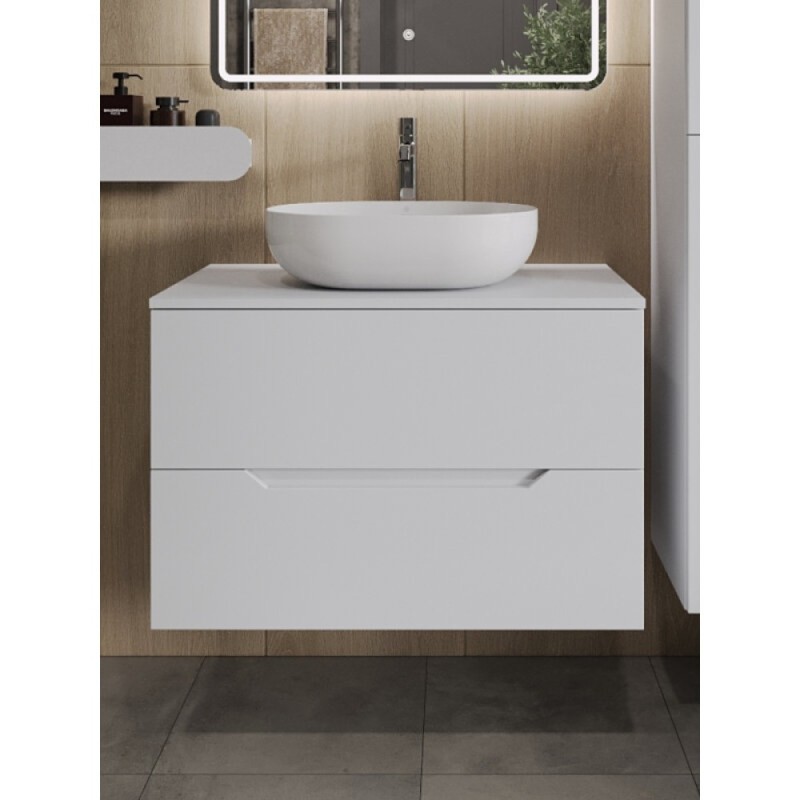 Тумба с раковиной Orange Line Li-80TuwMDF+B05-480W, 80 см, подвесная, цвет белый матовый Soft Touch