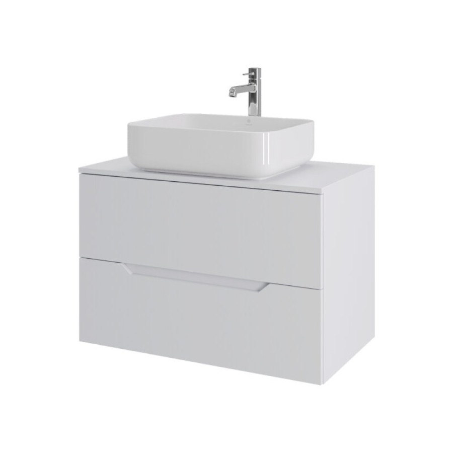 Тумба с раковиной Orange Line Li-80TuwMDF+B05-500W, 80 см, подвесная, цвет белый матовый Soft Touch