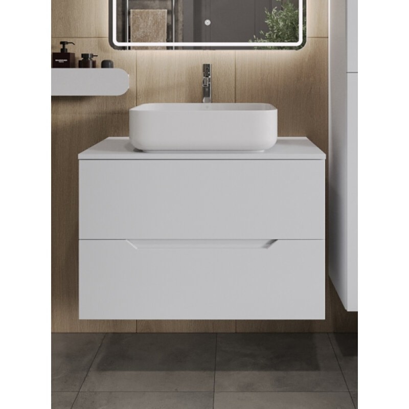 Тумба с раковиной Orange Line Li-80TuwMDF+B05-500W, 80 см, подвесная, цвет белый матовый Soft Touch
