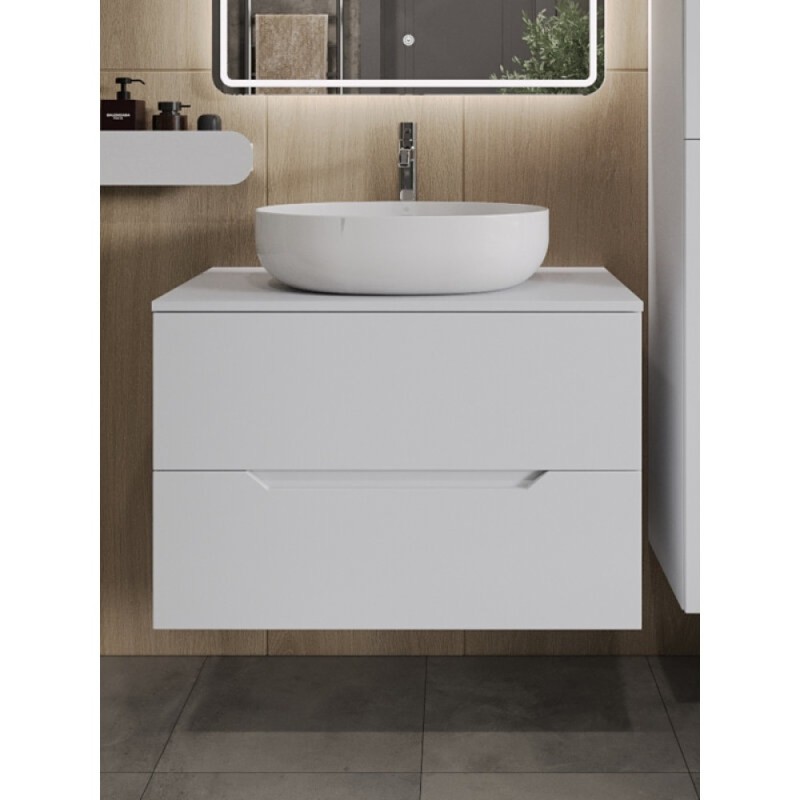 Тумба с раковиной Orange Line Li-80TuwMDF+B05-520W, 80 см, подвесная, цвет белый матовый Soft Touch