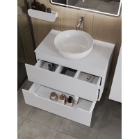 Тумба с раковиной Orange Line Li-80TuwMDF+B07-420W, 80 см, подвесная, цвет белый матовый Soft Touch