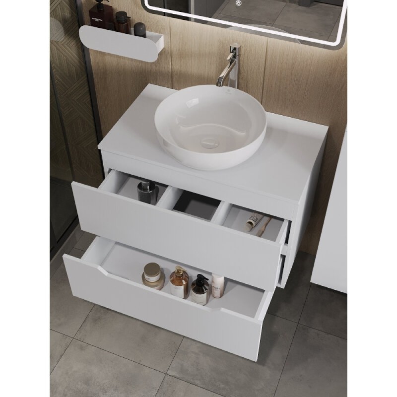Тумба с раковиной Orange Line Li-80TuwMDF+B07-420W, 80 см, подвесная, цвет белый матовый Soft Touch
