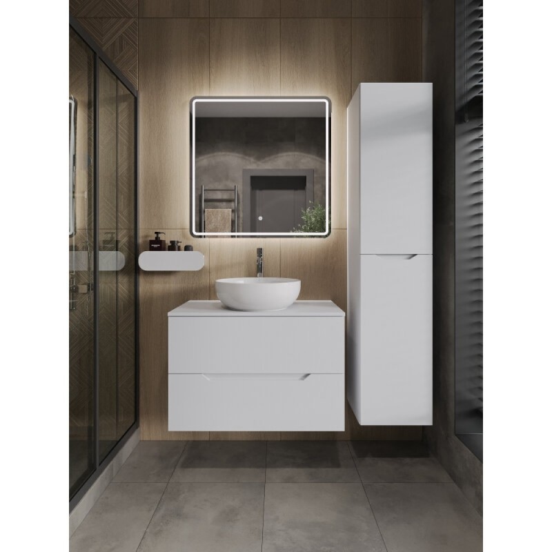 Тумба с раковиной Orange Line Li-80TuwMDF+B07-420W, 80 см, подвесная, цвет белый матовый Soft Touch