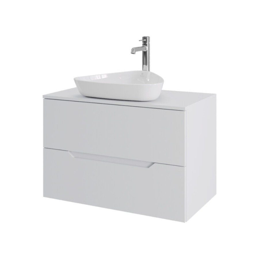 Тумба с раковиной Orange Line Li-80TuwMDF+B07-500W, 80 см, подвесная, цвет белый матовый Soft Touch