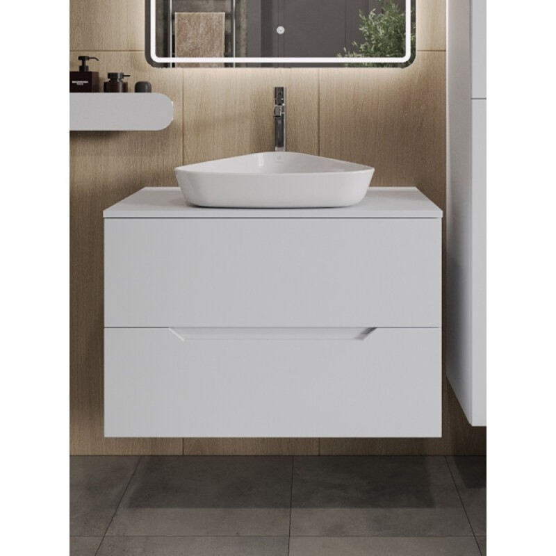 Тумба с раковиной Orange Line Li-80TuwMDF+B07-500W, 80 см, подвесная, цвет белый матовый Soft Touch