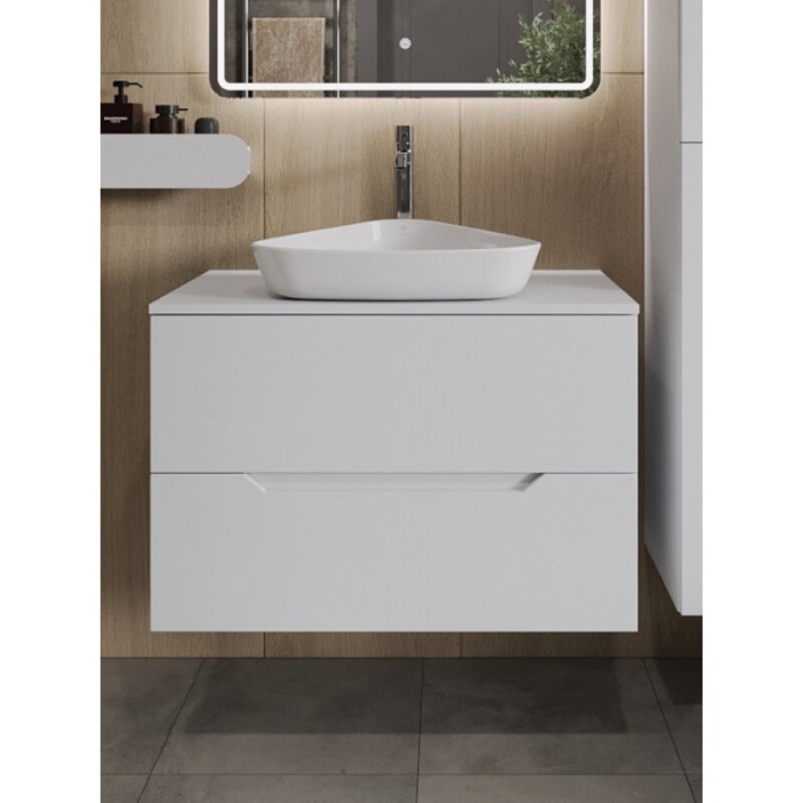 Тумба с раковиной Orange Line Li-80TuwMDF+B07-500W, 80 см, подвесная, цвет белый матовый Soft Touch