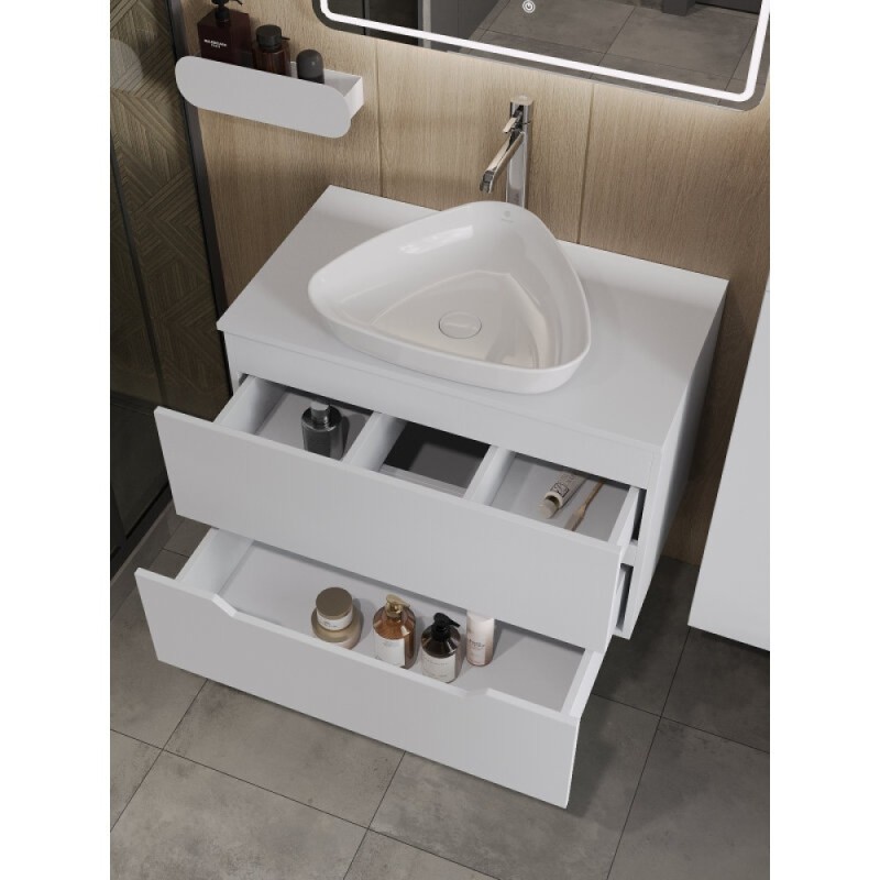 Тумба с раковиной Orange Line Li-80TuwMDF+B07-500W, 80 см, подвесная, цвет белый матовый Soft Touch