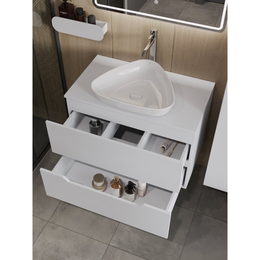 Тумба с раковиной Orange Line Li-80TuwMDF+B07-500W, 80 см, подвесная, цвет белый матовый Soft Touch
