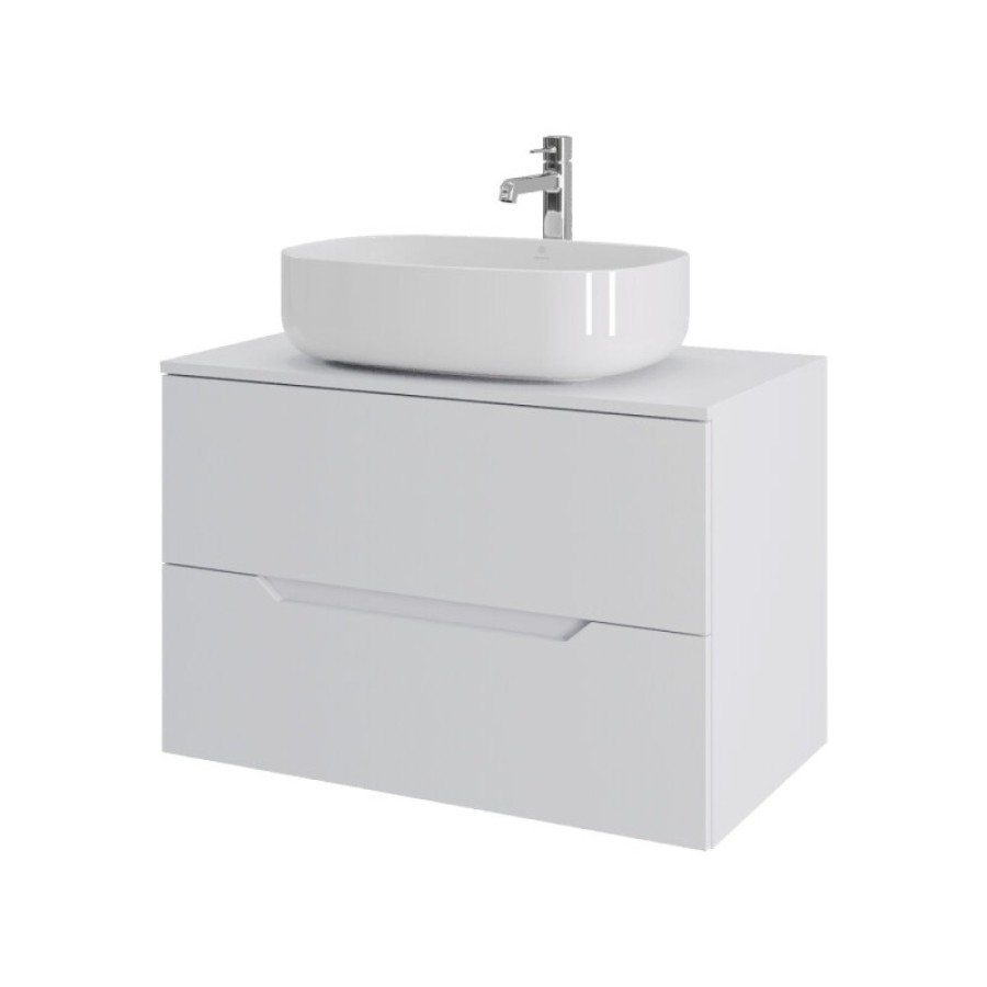 Тумба с раковиной Orange Line Li-80TuwMDF+B07-540W, 80 см, подвесная, цвет белый матовый Soft Touch