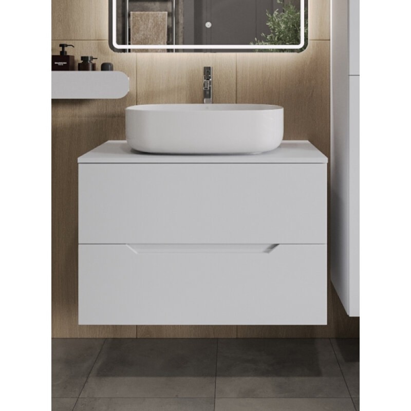 Тумба с раковиной Orange Line Li-80TuwMDF+B07-540W, 80 см, подвесная, цвет белый матовый Soft Touch