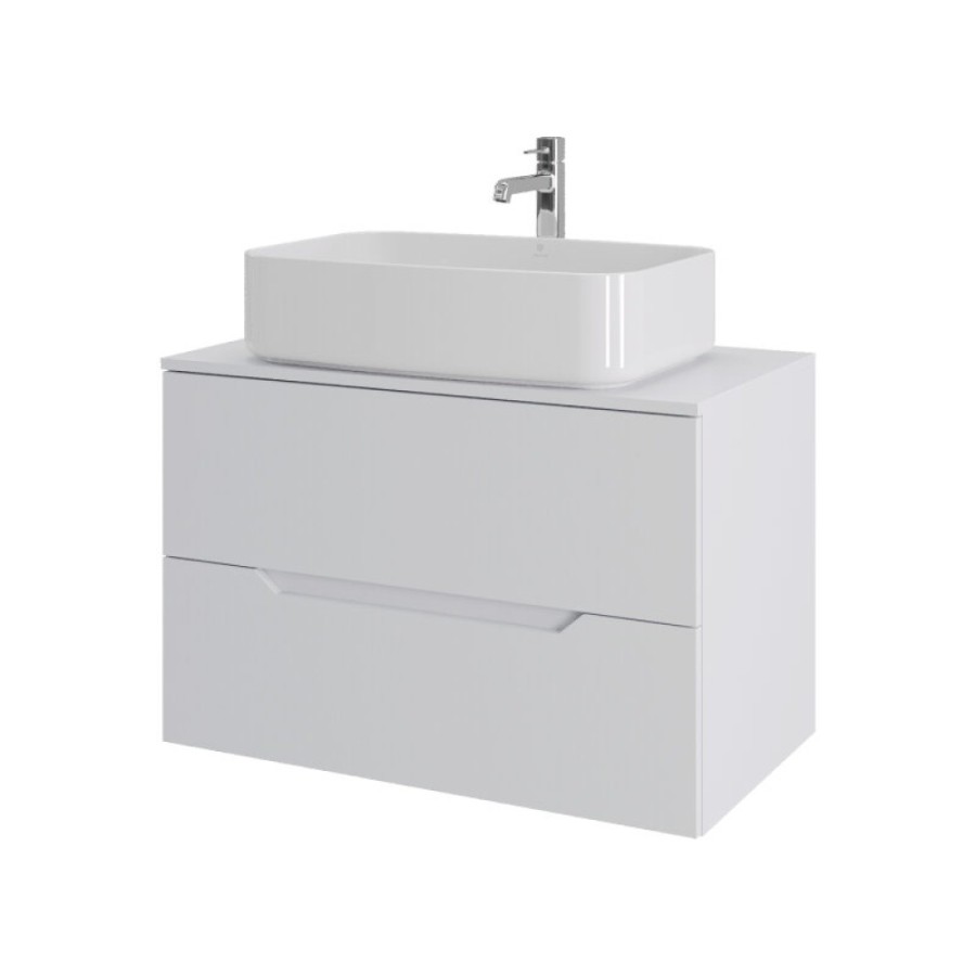 Тумба с раковиной Orange Line Li-80TuwMDF+B07-600W, 80 см, подвесная, цвет белый матовый Soft Touch
