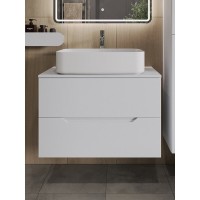 Тумба с раковиной Orange Line Li-80TuwMDF+B07-600W, 80 см, подвесная, цвет белый матовый Soft Touch