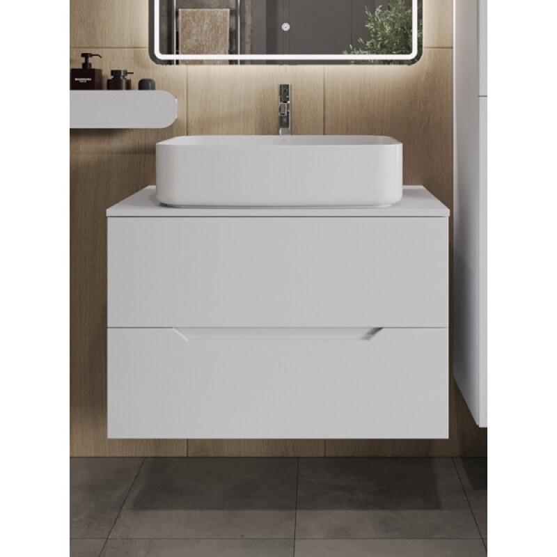 Тумба с раковиной Orange Line Li-80TuwMDF+B07-600W, 80 см, подвесная, цвет белый матовый Soft Touch