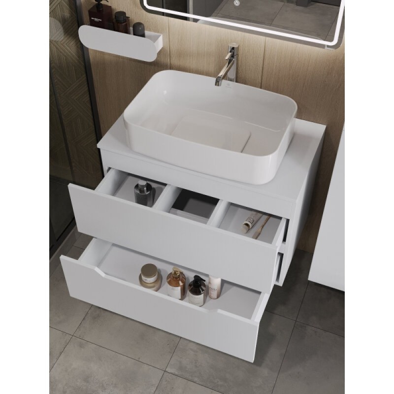Тумба с раковиной Orange Line Li-80TuwMDF+B07-600W, 80 см, подвесная, цвет белый матовый Soft Touch