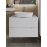 Тумба с раковиной Orange Line Li-80TuwMDF+B08-500W, 80 см, подвесная, цвет белый матовый Soft Touch