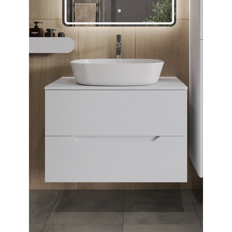Тумба с раковиной Orange Line Li-80TuwMDF+B08-500W, 80 см, подвесная, цвет белый матовый Soft Touch