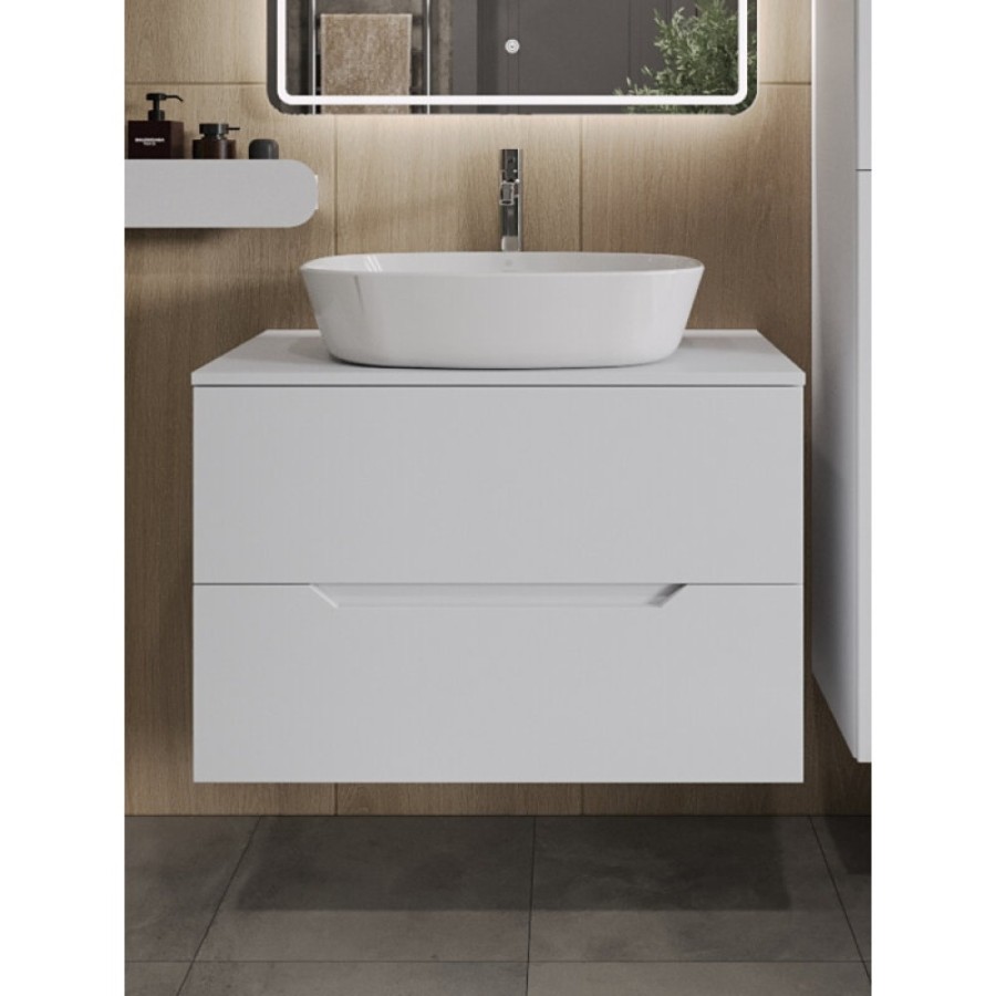 Тумба с раковиной Orange Line Li-80TuwMDF+B08-500W, 80 см, подвесная, цвет белый матовый Soft Touch