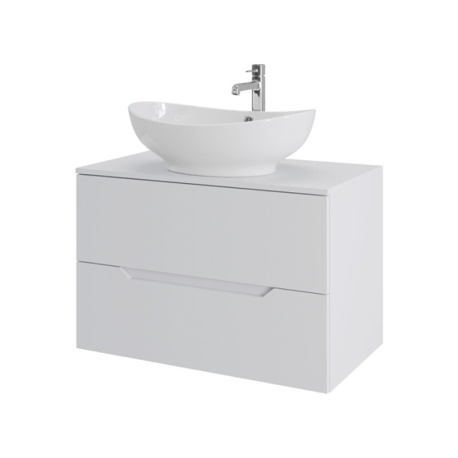 Тумба с раковиной Orange Line Li-80TuwMDF+B08-585W, 80 см, подвесная, цвет белый матовый Soft Touch