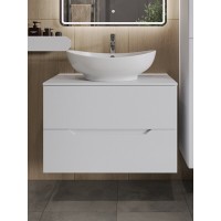 Тумба с раковиной Orange Line Li-80TuwMDF+B08-585W, 80 см, подвесная, цвет белый матовый Soft Touch