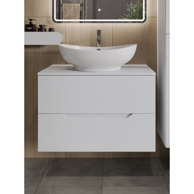 Тумба с раковиной Orange Line Li-80TuwMDF+B08-585W, 80 см, подвесная, цвет белый матовый Soft Touch