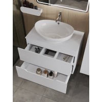 Тумба с раковиной Orange Line Li-80TuwMDF+B08-585W, 80 см, подвесная, цвет белый матовый Soft Touch