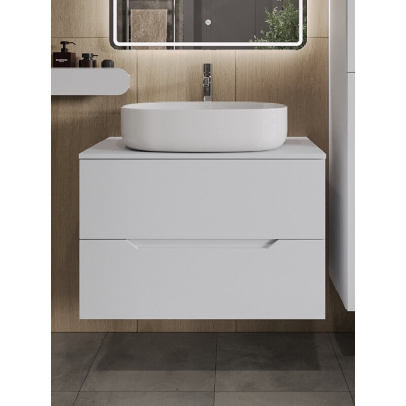 Тумба с раковиной Orange Line Li-80TuwMDF+B08-600W, 80 см, подвесная, цвет белый матовый Soft Touch