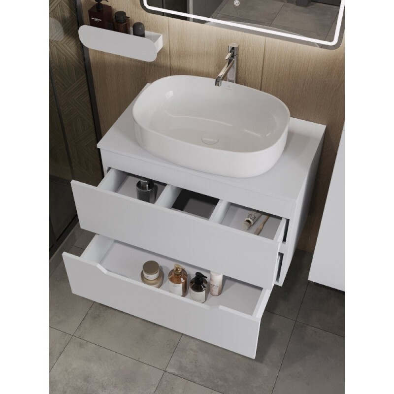 Тумба с раковиной Orange Line Li-80TuwMDF+B08-600W, 80 см, подвесная, цвет белый матовый Soft Touch