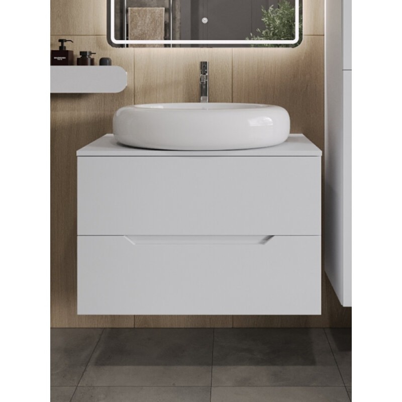 Тумба с раковиной Orange Line Li-80TuwMDF+B08-640W, 80 см, подвесная, цвет белый матовый Soft Touch