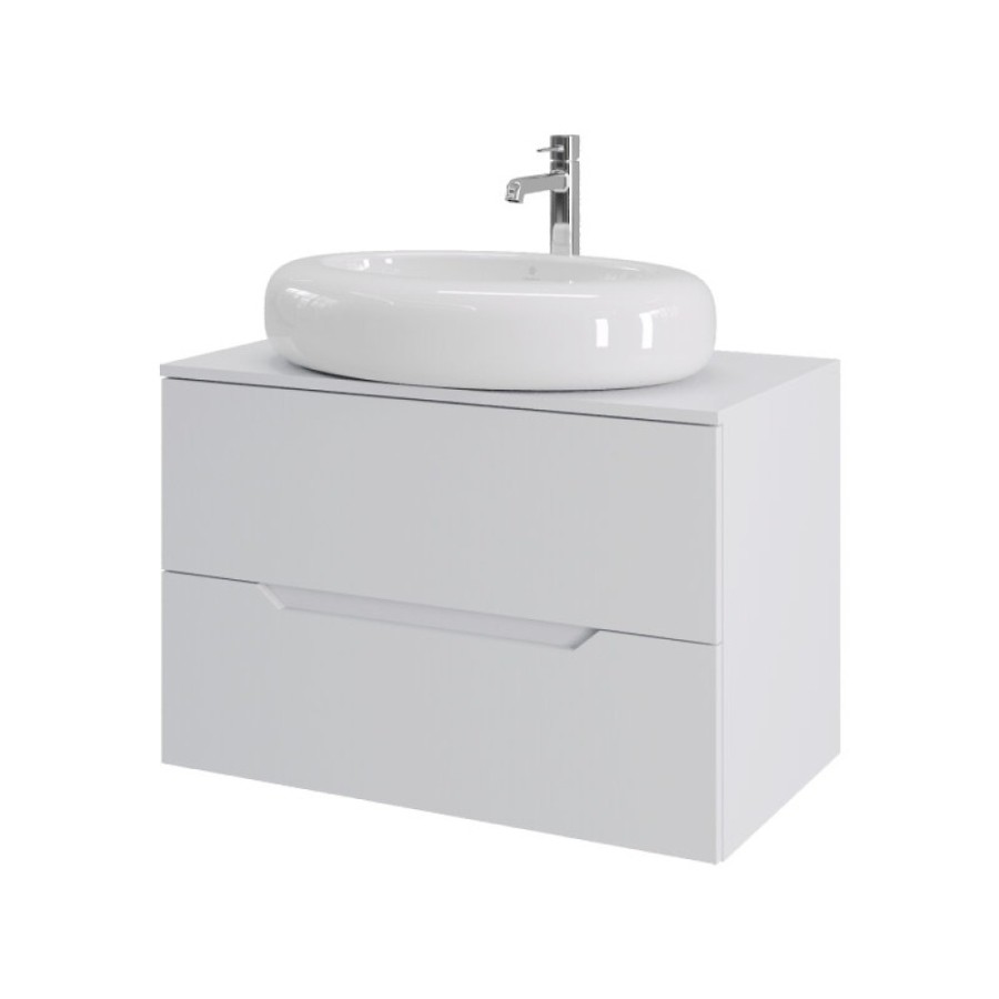 Тумба с раковиной Orange Line Li-80TuwMDF+B08-640W, 80 см, подвесная, цвет белый матовый Soft Touch