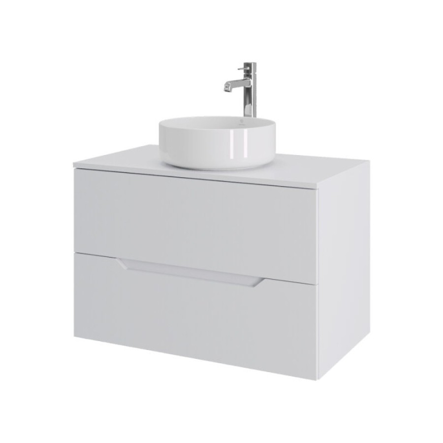 Тумба с раковиной Orange Line Li-80TuwMDF+B09-360W, 80 см, подвесная, цвет белый матовый Soft Touch