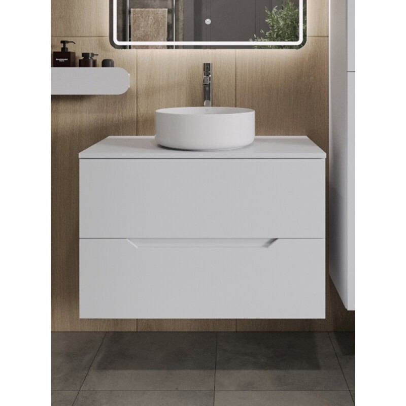 Тумба с раковиной Orange Line Li-80TuwMDF+B09-360W, 80 см, подвесная, цвет белый матовый Soft Touch
