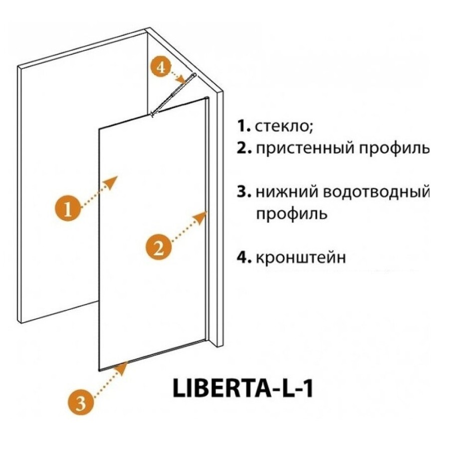 Душевая перегородка со свободным входом Cezares Liberta-L-1-TB-115-C-NERO, 115 см, стекло прозрачное, профиль черный матовый
