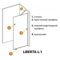 Душевая перегородка со свободным входом Cezares Liberta-L-1-TB-130-C-NERO, 130 см, стекло прозрачное, профиль черный матовый