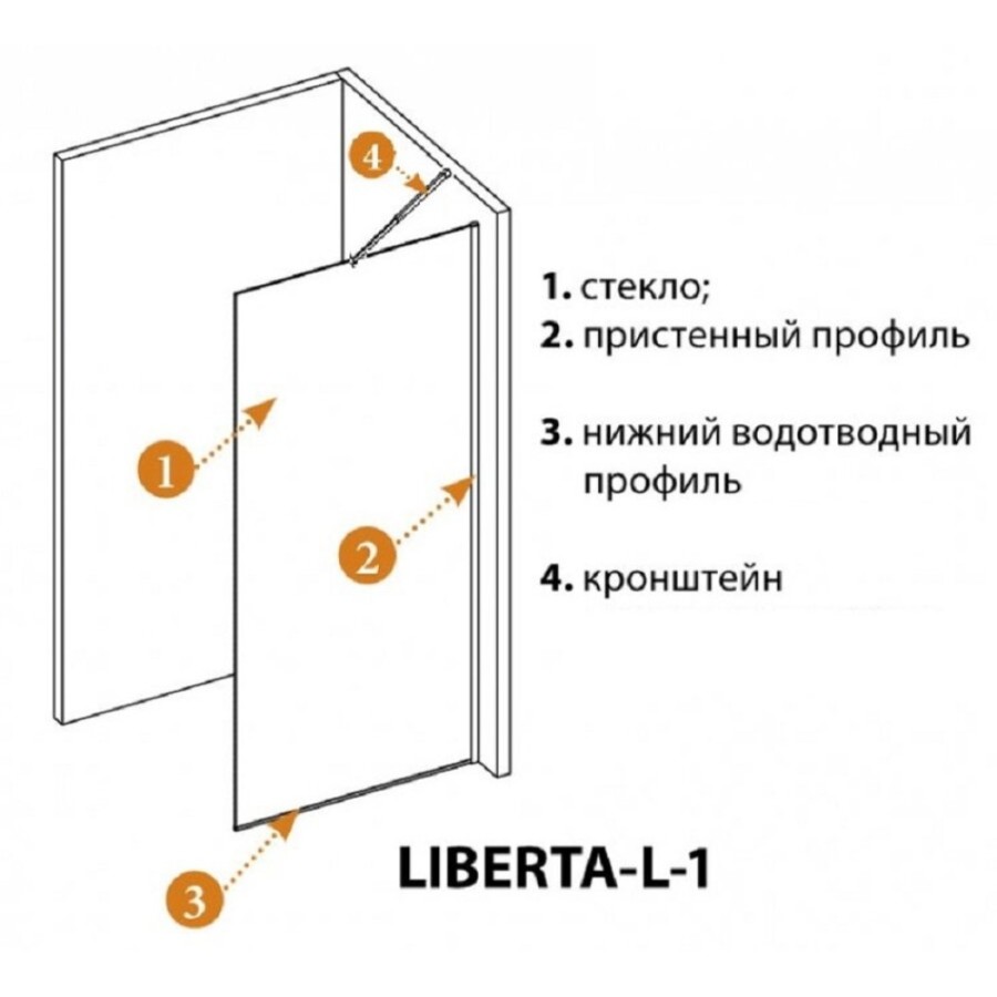 Душевая перегородка со свободным входом Cezares Liberta-L-1-TB-140-C-NERO, 140 см, стекло прозрачное, профиль черный матовый