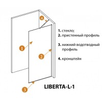 Душевая перегородка со свободным входом Cezares Liberta -L-1-TB-85-C-NERO, 85 см, стекло прозрачное, профиль черный матовый