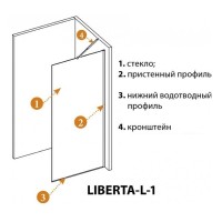 Душевая перегородка со свободным входом Cezares Liberta-L-1-TB-90-C-NERO, 90 см, стекло прозрачное, профиль черный матовый