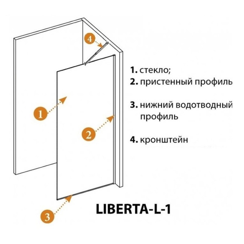 Душевая перегородка со свободным входом Cezares Liberta-L-1-TB-90-C-NERO, 90 см, стекло прозрачное, профиль черный матовый