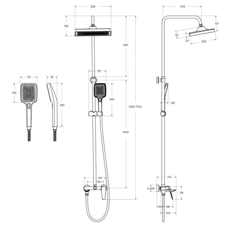 Душевая система Cezares Liner-CVD-01, излив, верхний душ, лейка, хром