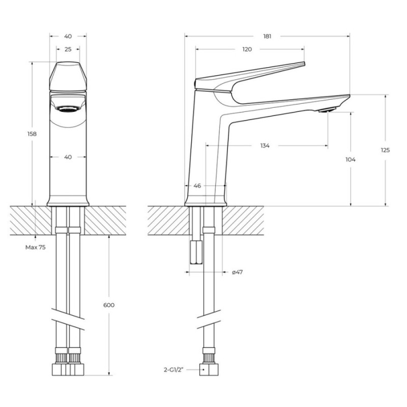 Смеситель Cezares Liner-LS-01-W0 для раковины, без донного клапана, хром