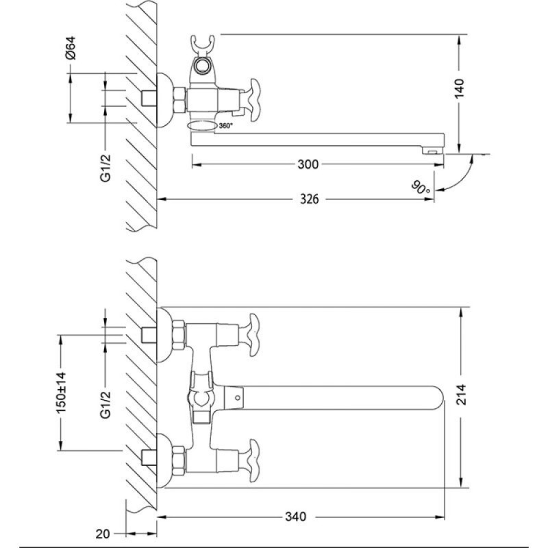 Смеситель для ванны и душа Lemark Flora LM0152C, с душевым гарнитуром, хром