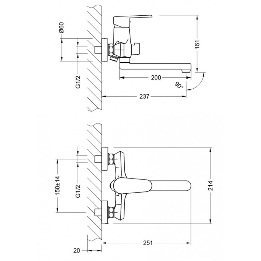 Смеситель Lemark Point LM0317C для ванны, с душевым гарнитуром, хром
