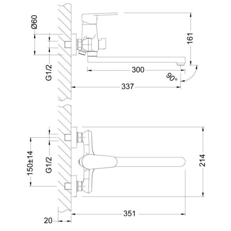 Смеситель Lemark Point LM0351C универсальный, излив плоский