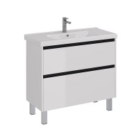 Тумба под раковину Lemark Combi 100 см, подвесная/напольная, планка черная матовая, цвет белый глянец, LM03C100T-black