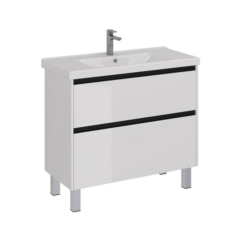 Тумба под раковину Lemark Combi 100 см, подвесная/напольная, планка черная матовая, цвет белый глянец, LM03C100T-black