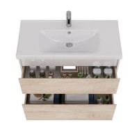 Тумба под раковину Lemark Combi 100 см, подвесная/напольная, корпус белый глянец, фасад дуб кантри матовый, LM03C100T-dub