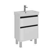 Тумба под раковину Lemark Combi 60 см, подвесная/напольная, планка черная матовая, цвет белый глянец, LM03C60T-black